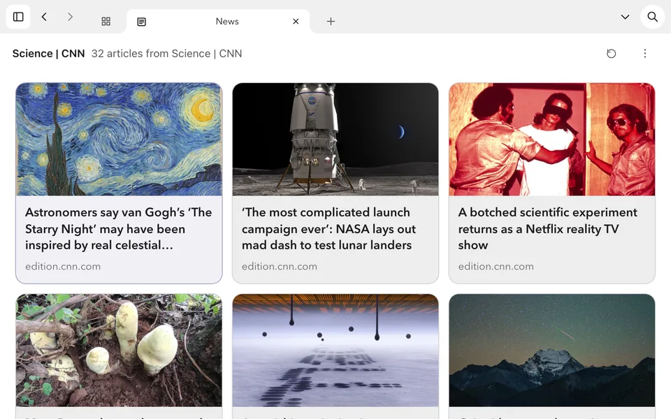 The CNN Science front page as a clean grid of its latest articles, with photos and headlines.